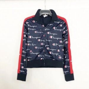 Champion Logo Zip Front Track Warm Up Jacket, Size XL Blue Red